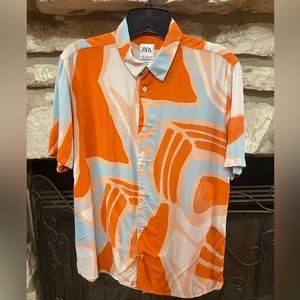 Zara Man Print Shirt Medium Relaxed Fit